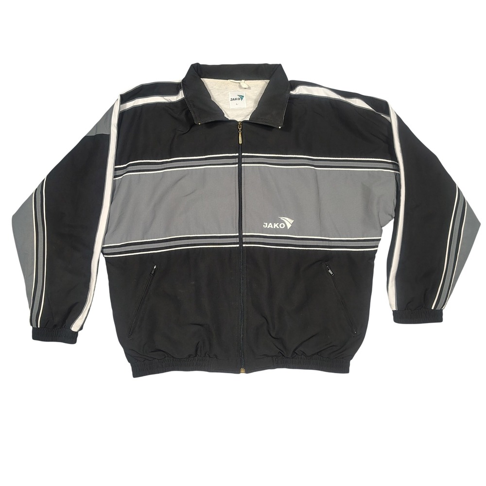 Jako Track Jacket Mens Large Colorblock Striped Black Grey 9720-15 Excellent